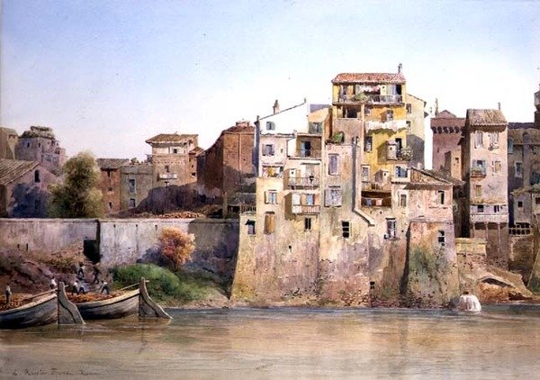 Utsikt over Tevere a Monte Brianzo, Roma (akvarell på papir) av Ettore Roesler Franz