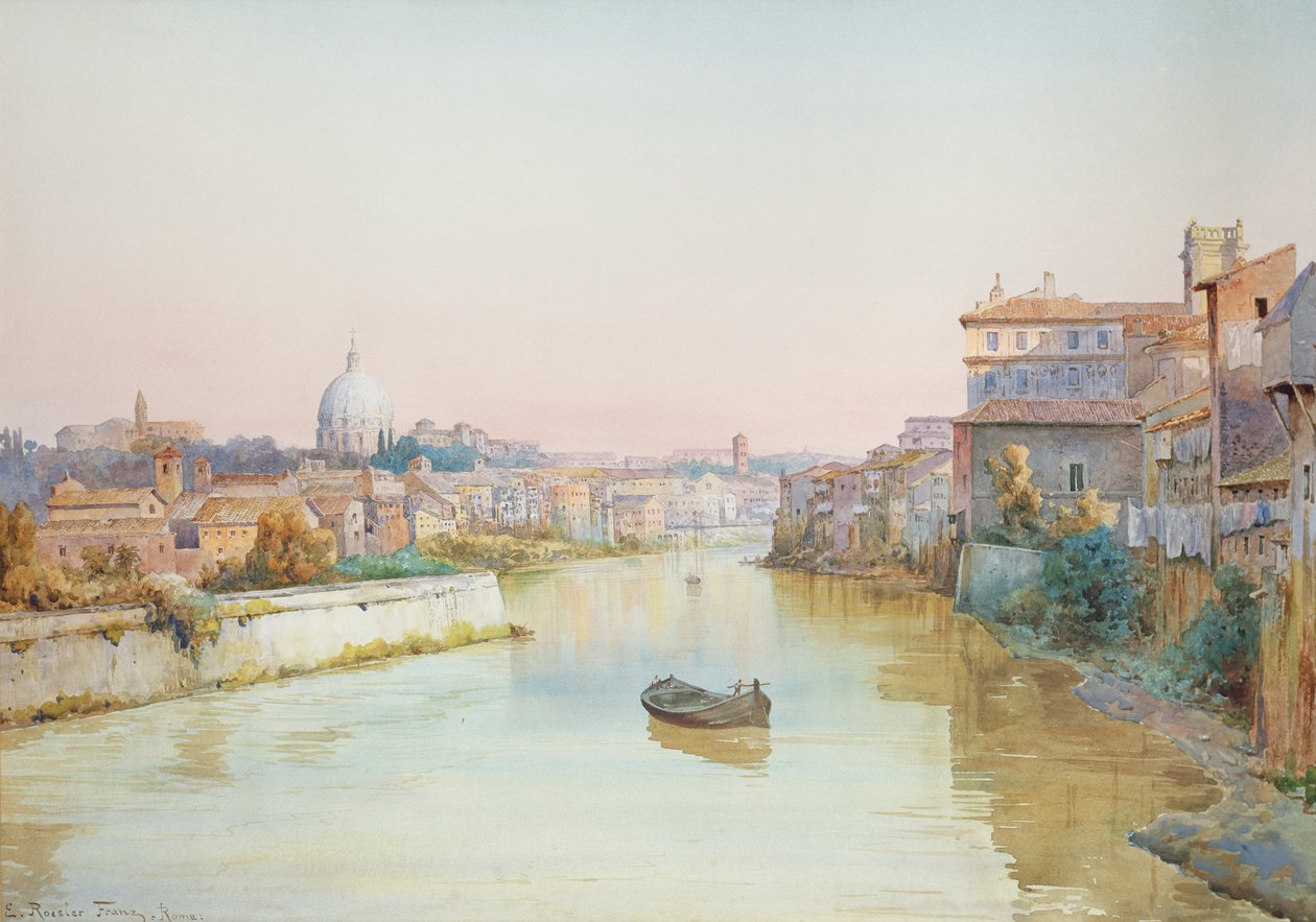 Utsikt over Tevere fra Ponte Sisto av Ettore Roesler Franz