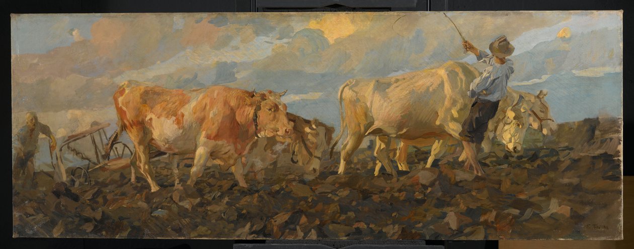 Oksepløying, 1911 (olje på lin) av Ettore Tito