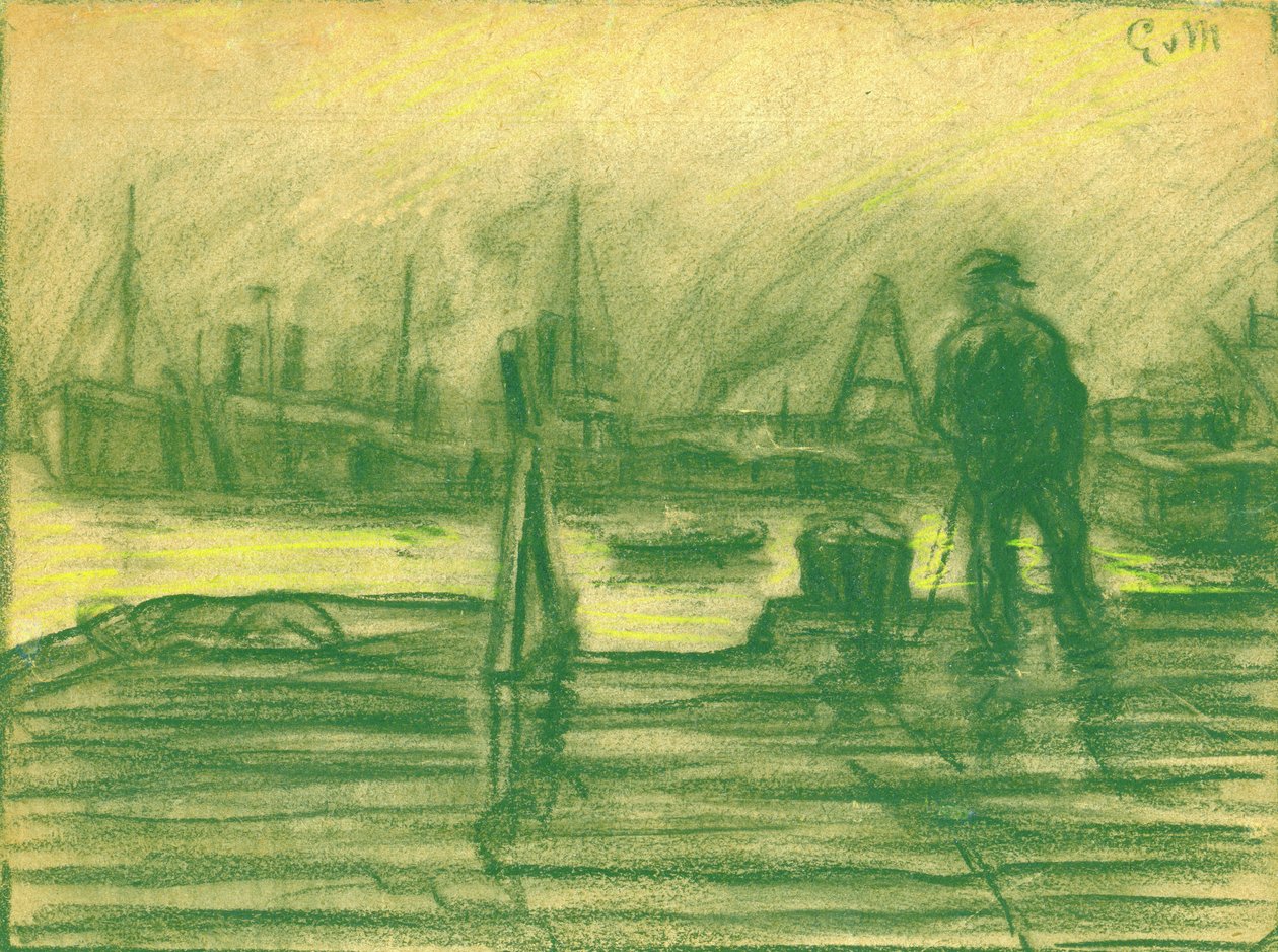 Ved havnen på en tåkete dag av Eugeen van Mieghem