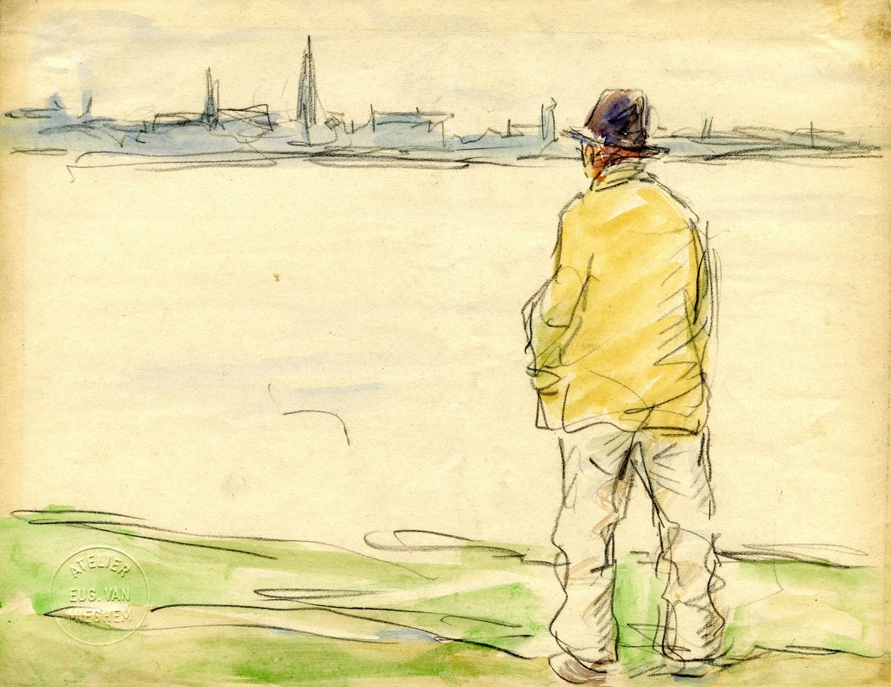 Mann som ser på Antwerpens havnefront av Eugeen van Mieghem