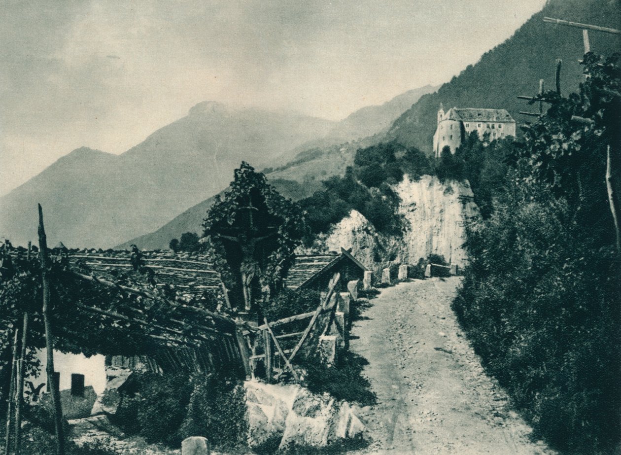 Landskap med Tyrols slott, Merano, Sør-Tirol, Italia, 1927 av Eugen Poppel