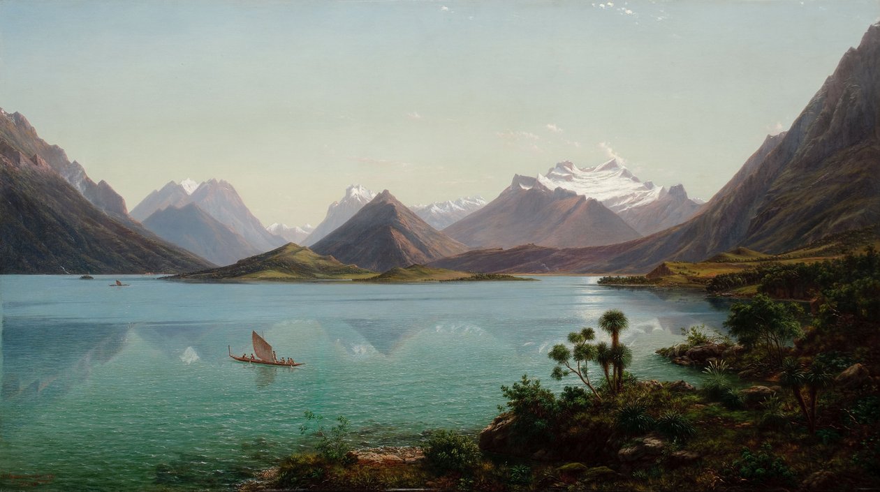 Lake Wakatipu med Mount Earnslaw, Middle Island, New Zealand av Eugene von Guérard