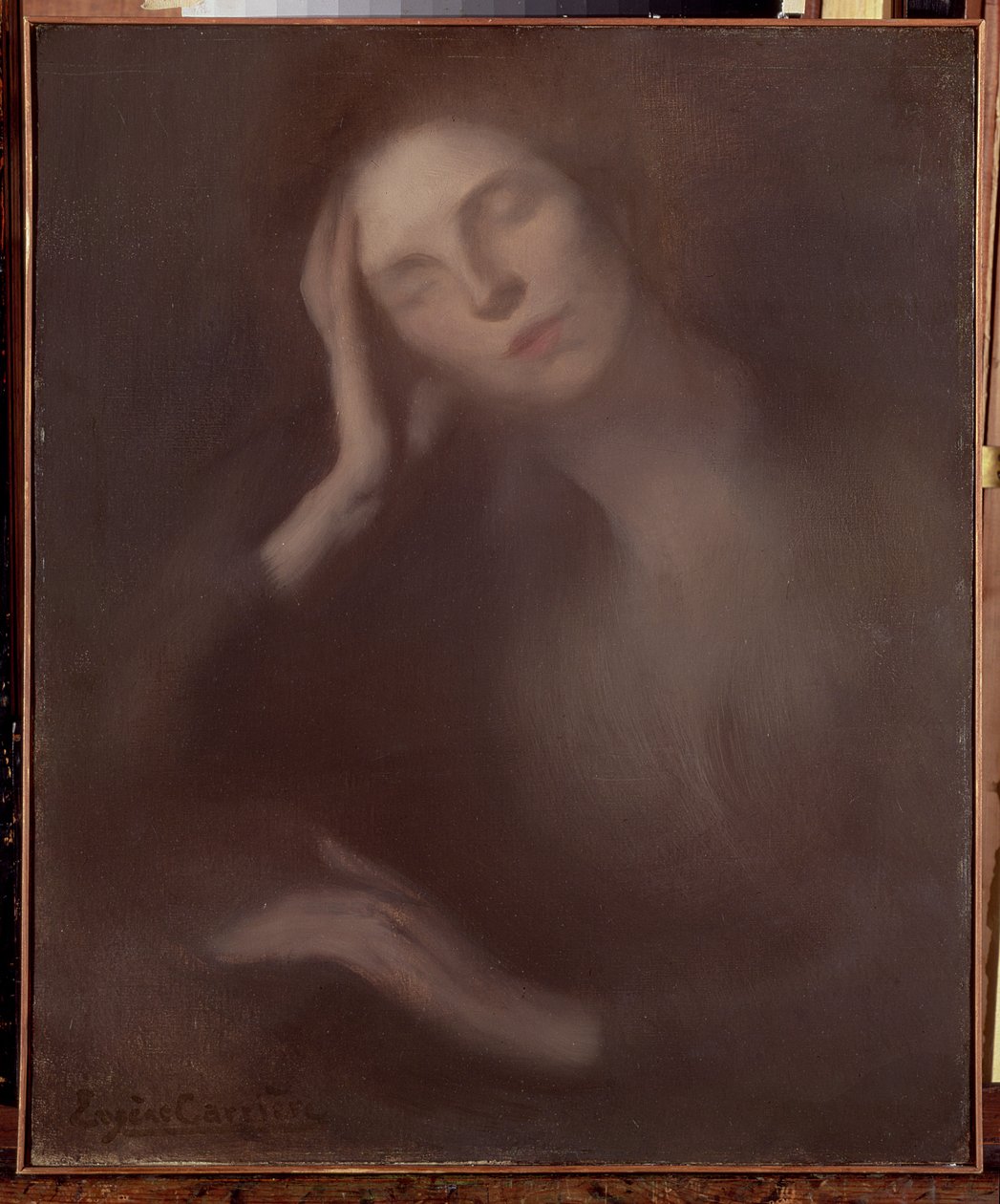 Kvinne lener seg på et bord, 1893 av Eugène Carrière
