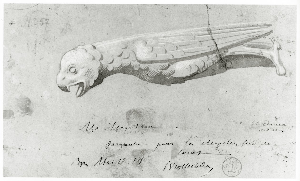 Tegning for restaurering av gargoylene til Notre Dame, 1855 av Eugene Emmanuel Viollet le Duc