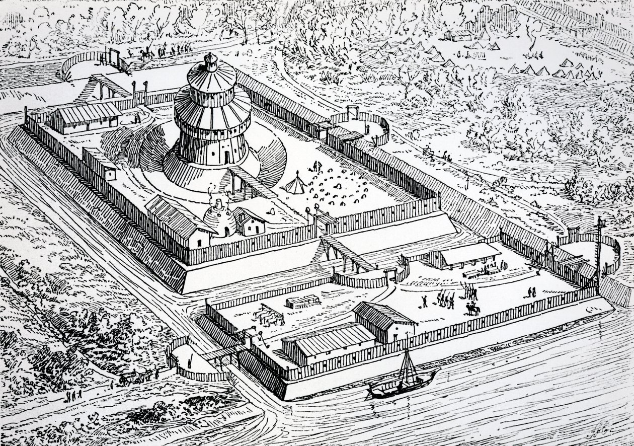 Gjenoppbygging av Louvre i perioden med det frankiske riket på 600- og 700-tallet, 1895 av Eugene Emmanuel Viollet le Duc