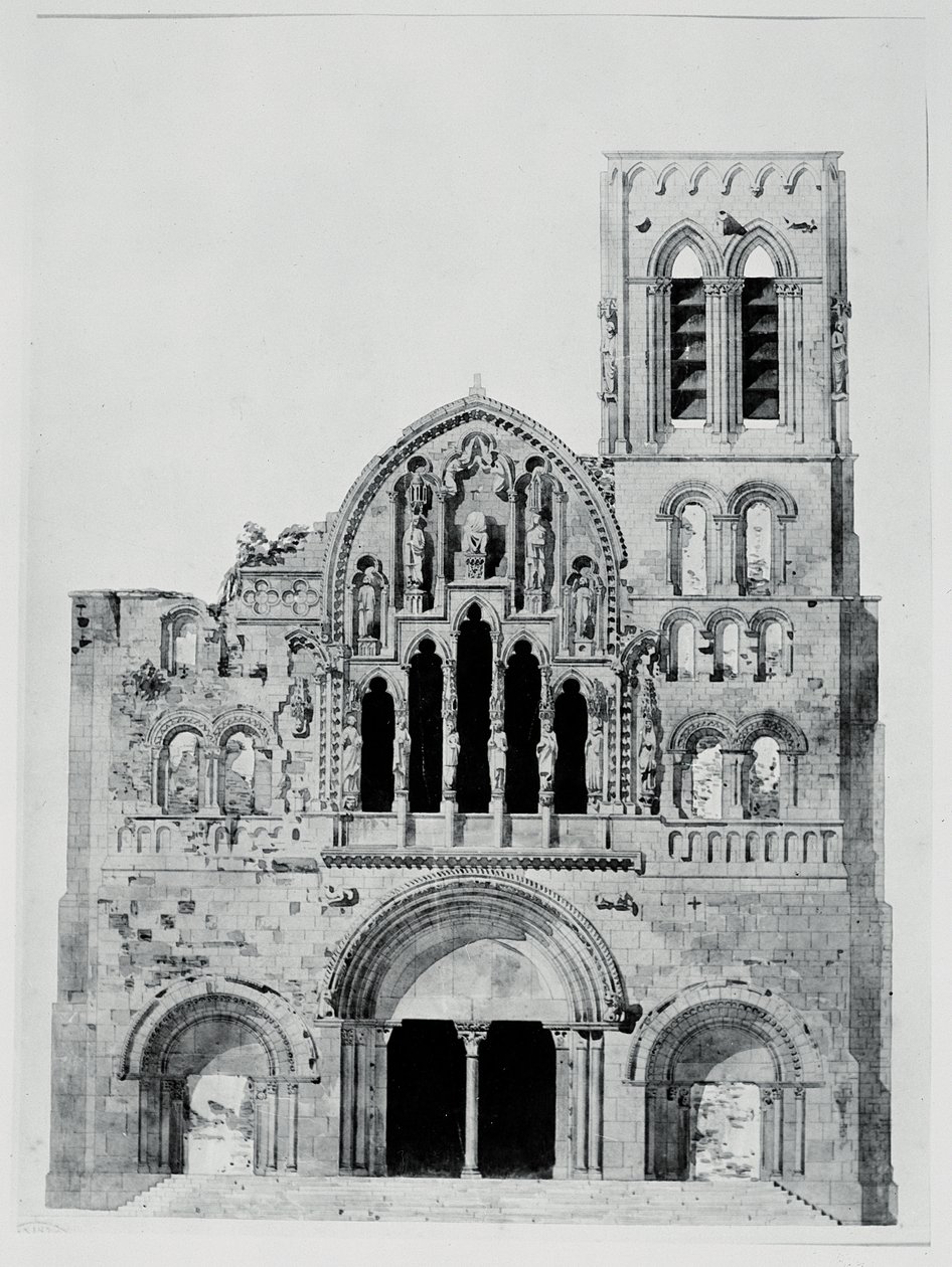 Fasaden til La Madeleine de Vézelay (penn og blekk og wc på papir) av Eugene Emmanuel Viollet le Duc