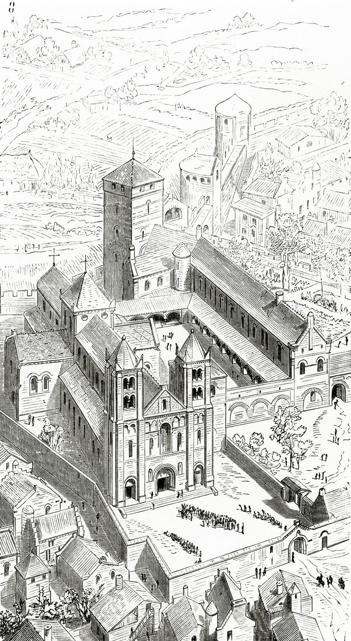 Utsikt over klosteret i Cluny og den karolingiske katedralen av Eugene Emmanuel Viollet le Duc