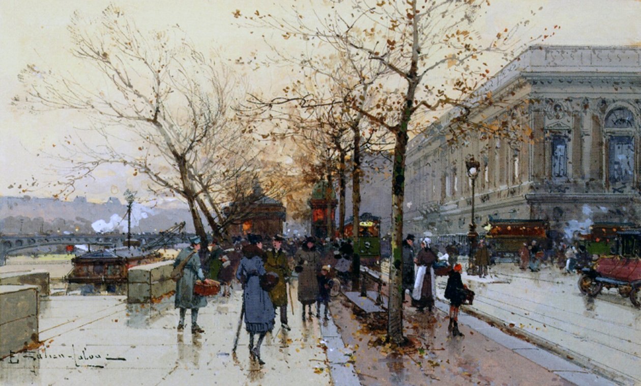 Nær Louvre, Paris (gouache og wc på papir) av Eugene Galien Laloue