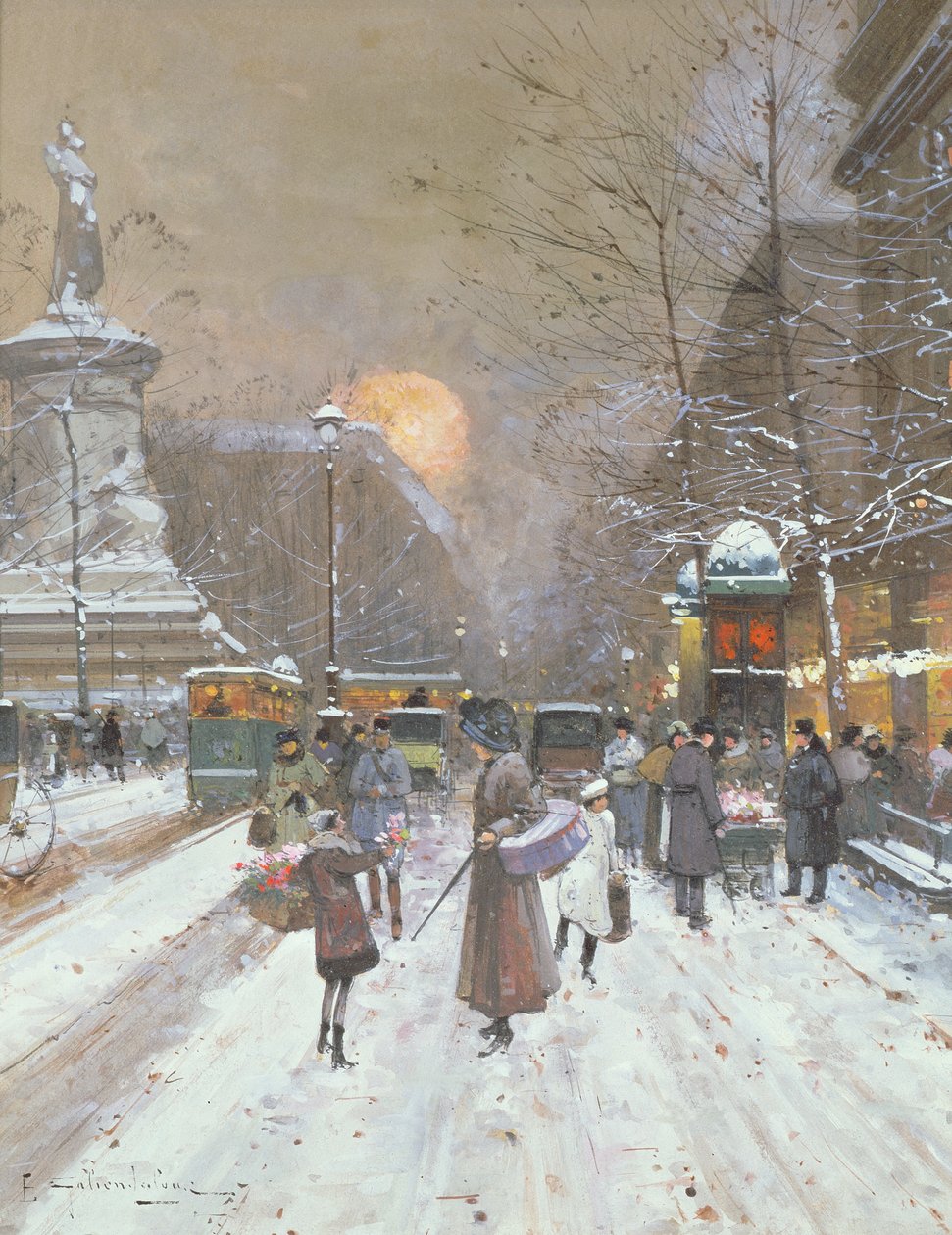 Parisisk snøscene av Eugene Galien Laloue