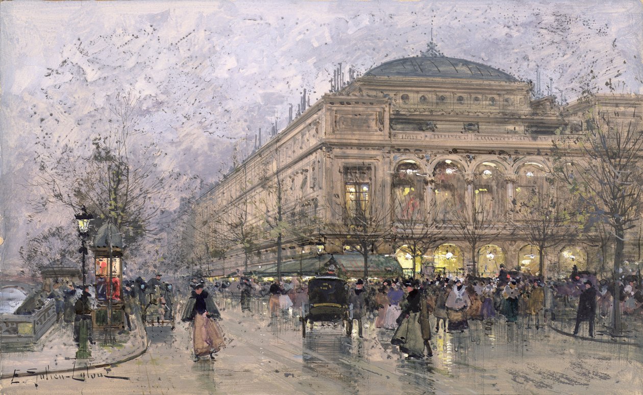 Parisisk gatescene av Eugene Galien Laloue