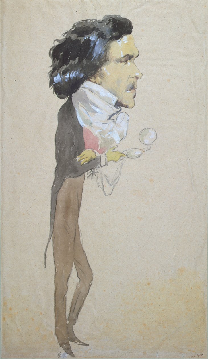 Karikatur av Eugene Delacroix (1798-1863) (wc, blyant og gouache på papir) av Pierre François Eugène Giraud