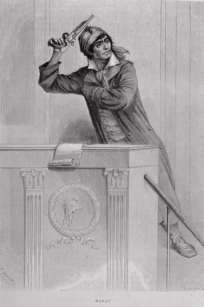 Jean Paul Marat (1743–93) Anstiftende revolusjon, gravert av Stephane Pannemaker (1847–1930) av Eugene Joseph Viollat
