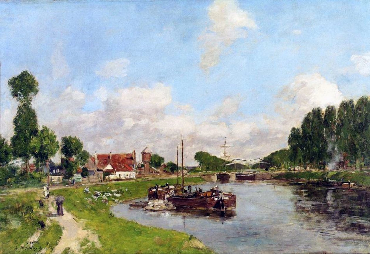 Lemmere på kanalen ved Saint-Valery-sur-Somme, 1891 av Eugene Louis Boudin
