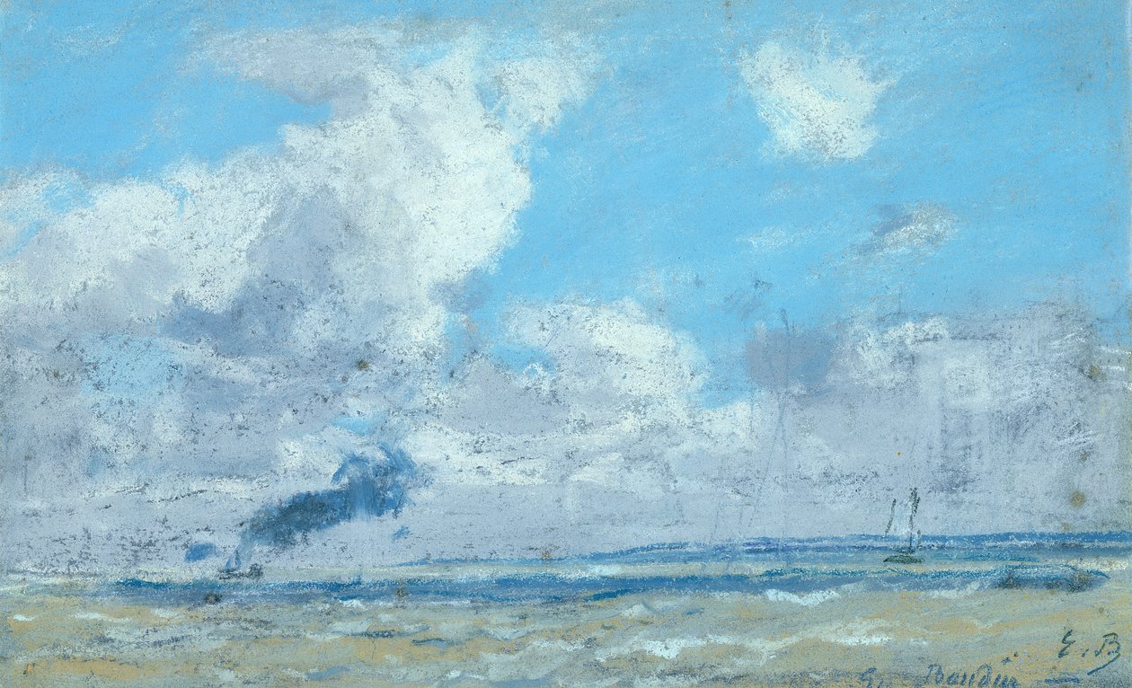 Båt i Seine-elvemunningen (pastell på papir) av Eugene Louis Boudin