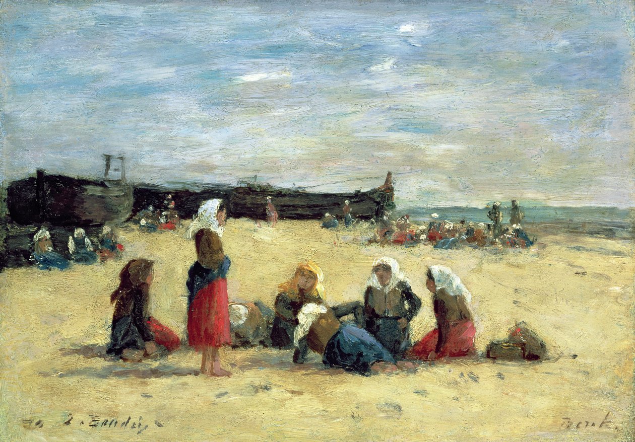 Berck, Fisherwomen on the Beach, 1876 av Eugene Louis Boudin