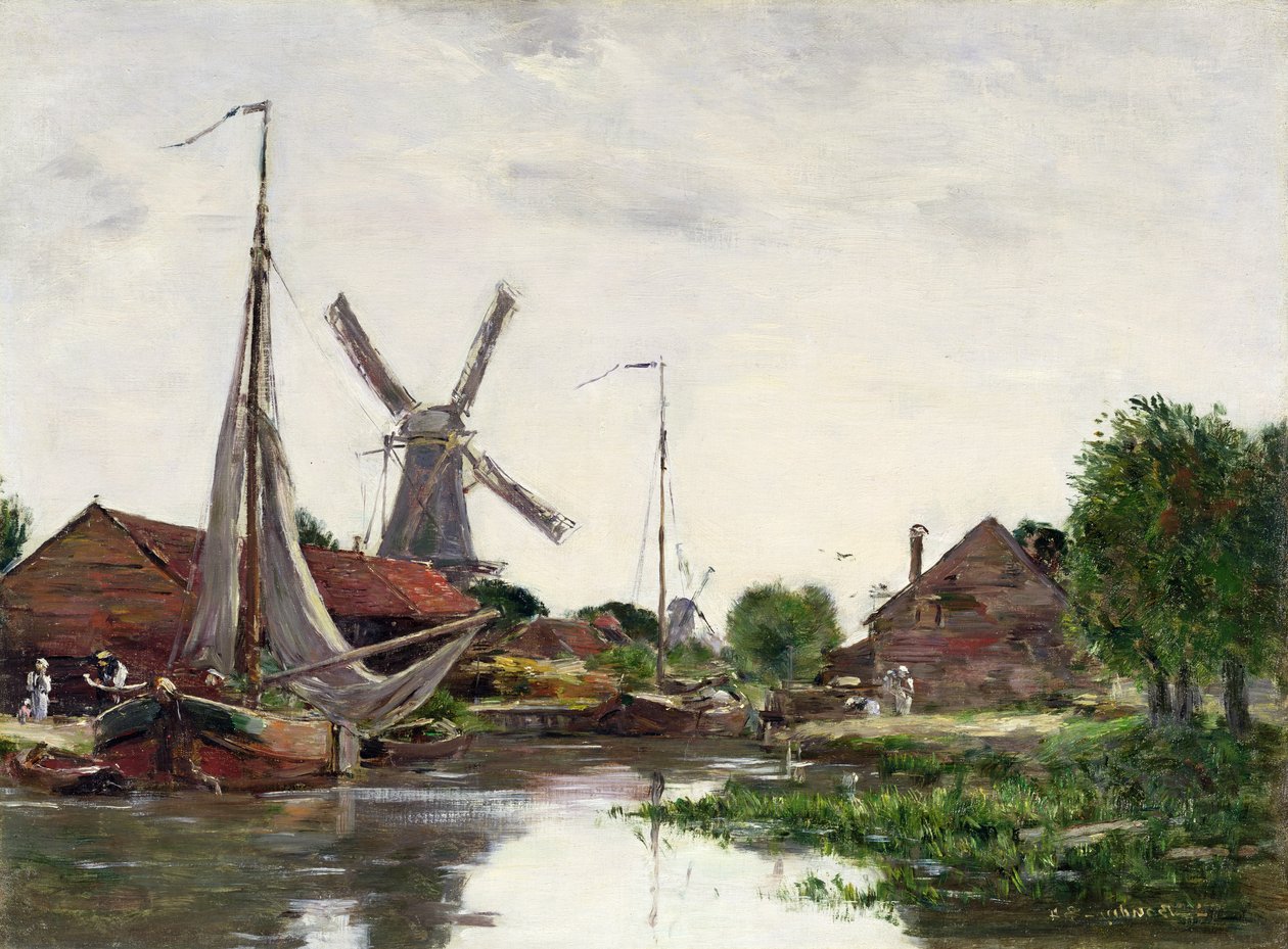 Dordrecht, Vindmølle på Meuse, 1884 av Eugene Louis Boudin