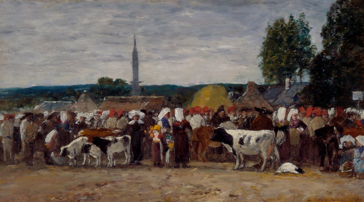 Messe i Bretagne, 1874 av Eugene Louis Boudin