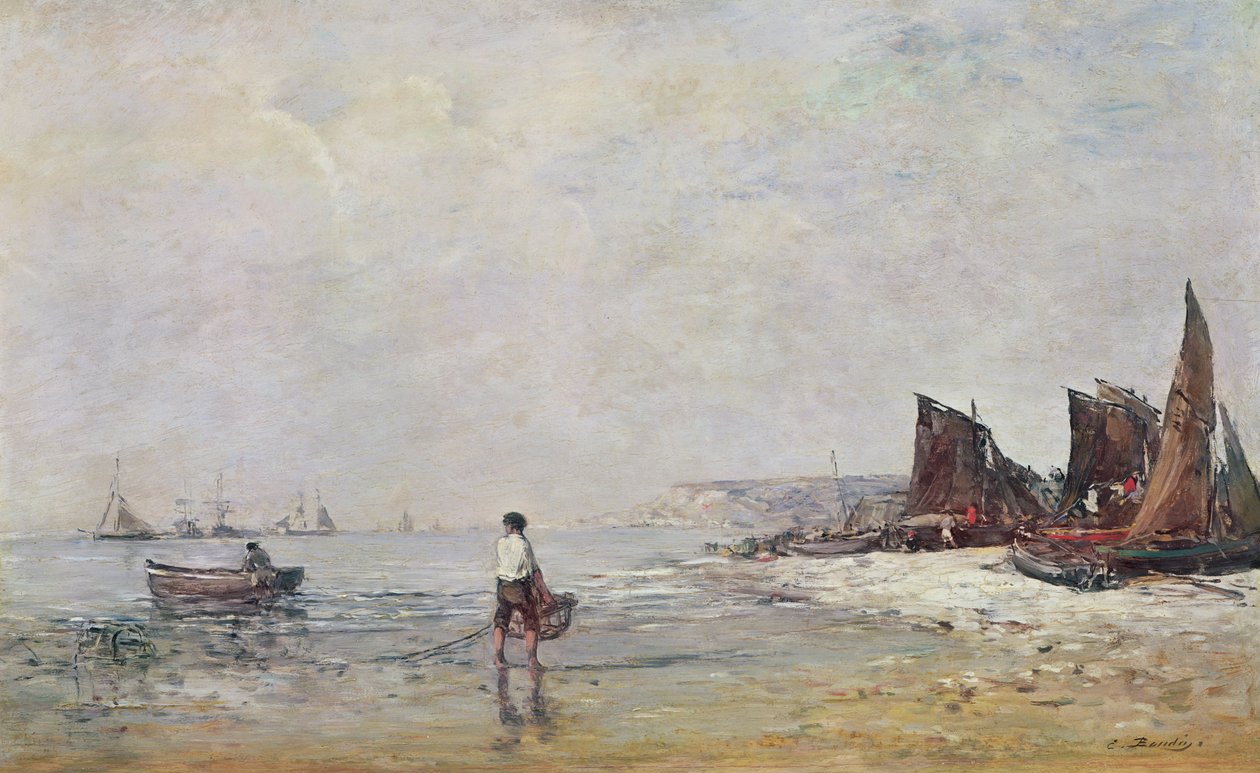 Fisker i Villerville, lavvann av Eugene Louis Boudin
