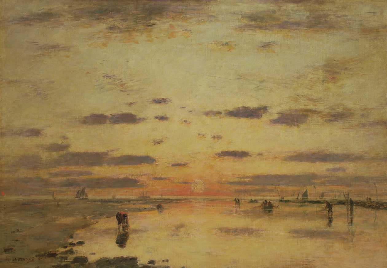 Lavvann og solnedgang, 1885 av Eugene Louis Boudin