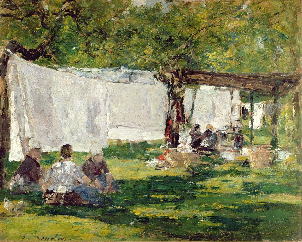 The Laundry at Collise St. Simeon (olje) av Eugene Louis Boudin