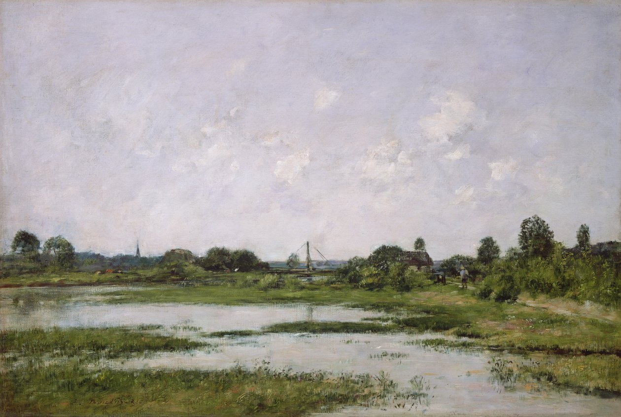 Bredden av elven Touques ved Trouville under vårfloden av Eugene Louis Boudin