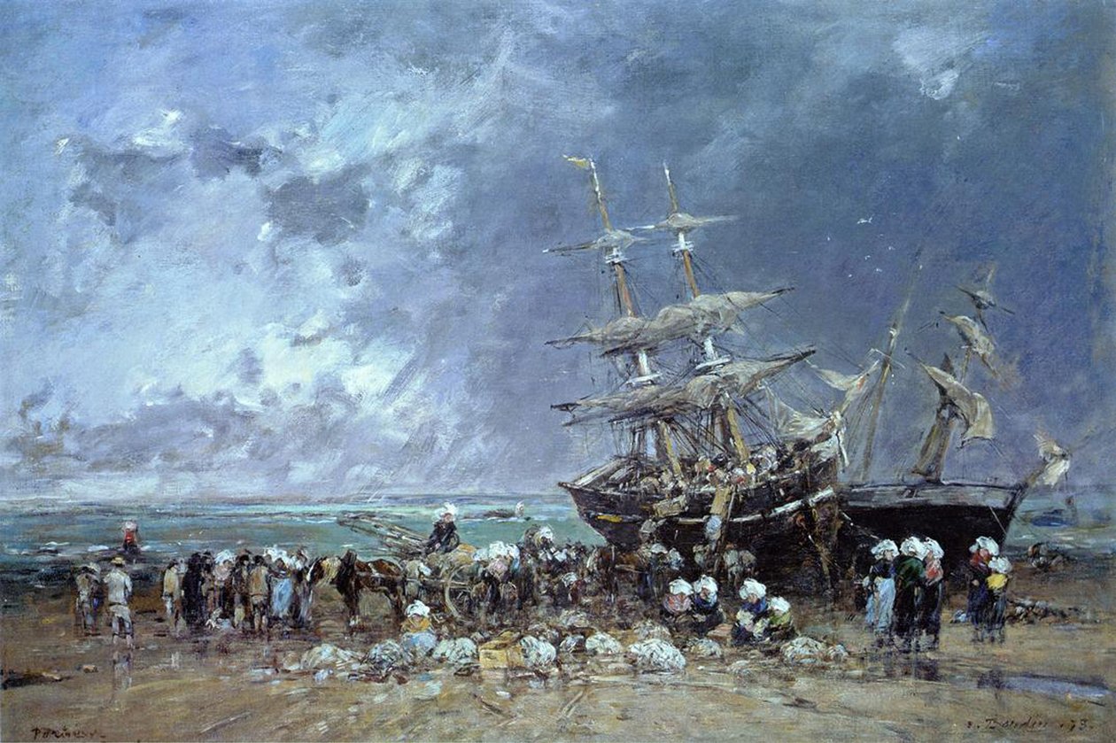 Lossing av Newfoundland fiskebåt, 1873 av Eugene Louis Boudin