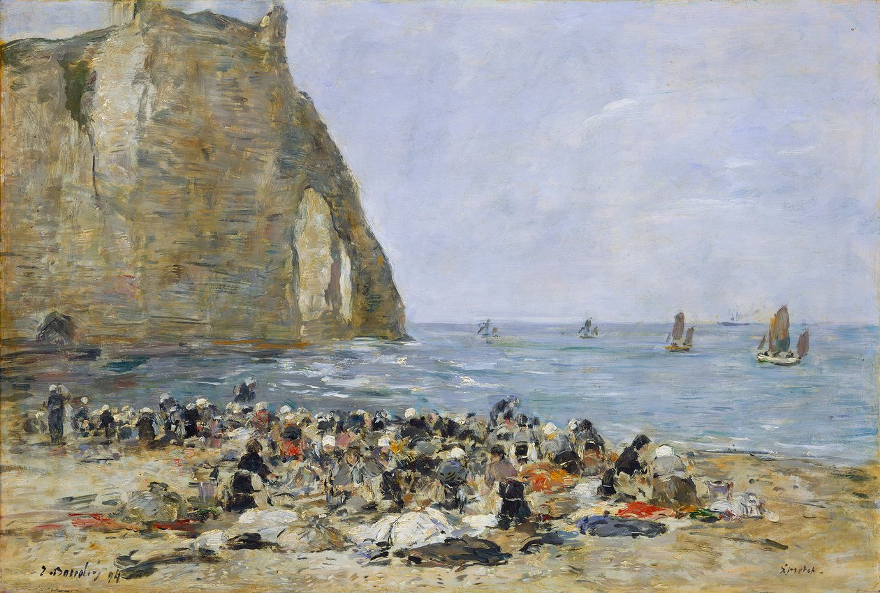 Vaskekvinner på stranden i Etretat, 1894 (olje på tre) av Eugene Louis Boudin