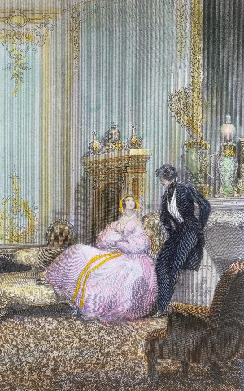 Par chatter, detaljer fra en familiescene, ca. 1840 (se 407341) av Eugene Louis Lami