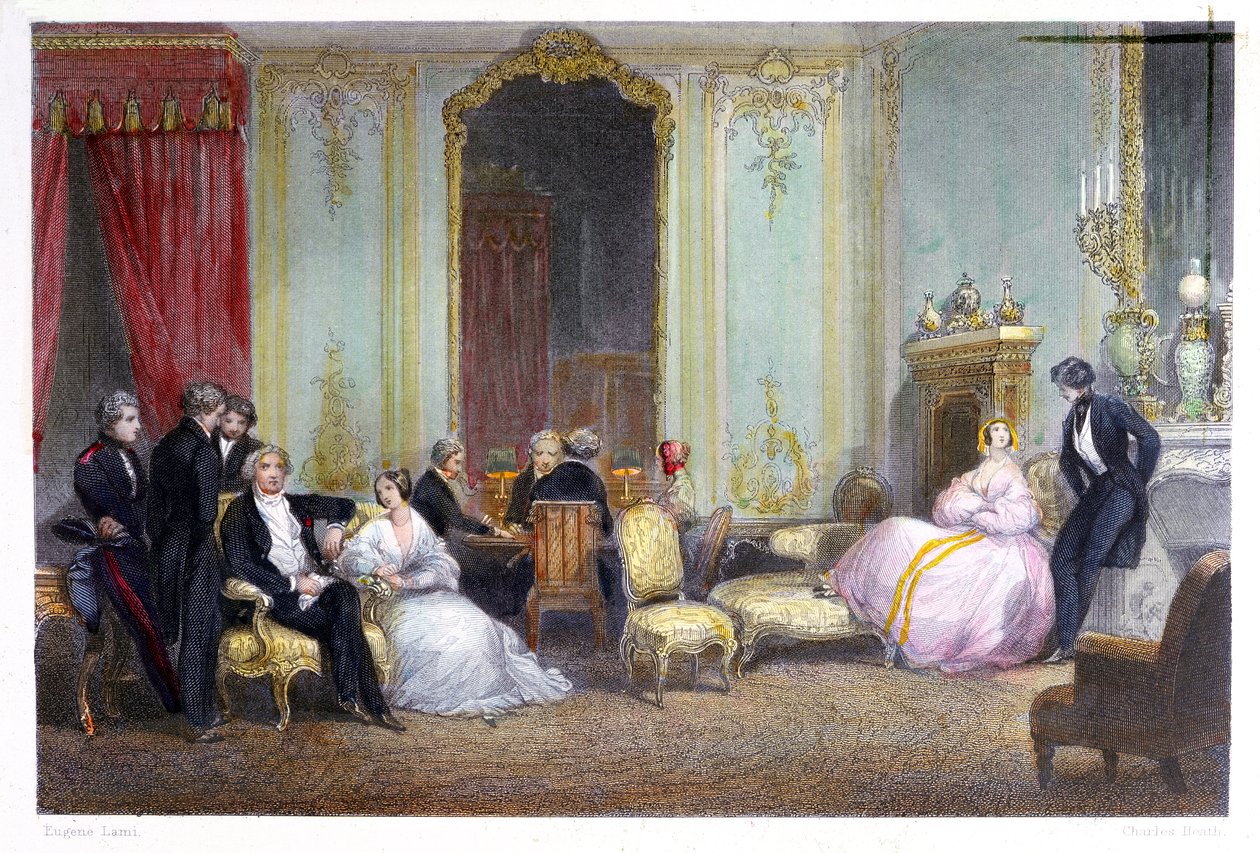 En familie i et interiør, 1842 av Eugene Louis Lami