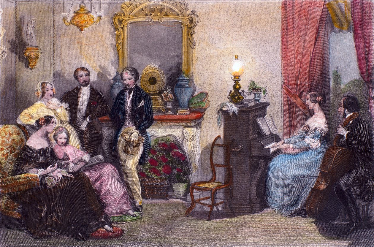 Familiekonsert, Scene fra In Summer in Paris av Jules Janin, av Eugene Lami av Eugene Louis Lami