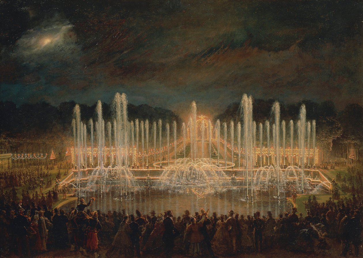 Frankrike, Versailles, Nocturne i Versailles (Det store vannet i Versailles) av Eugene Louis Lami