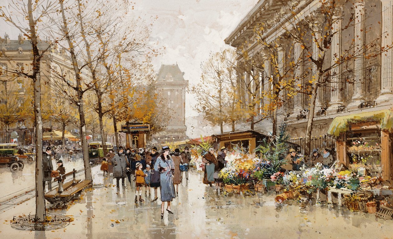 Paris Street om høsten av Eugene Galien Laloue