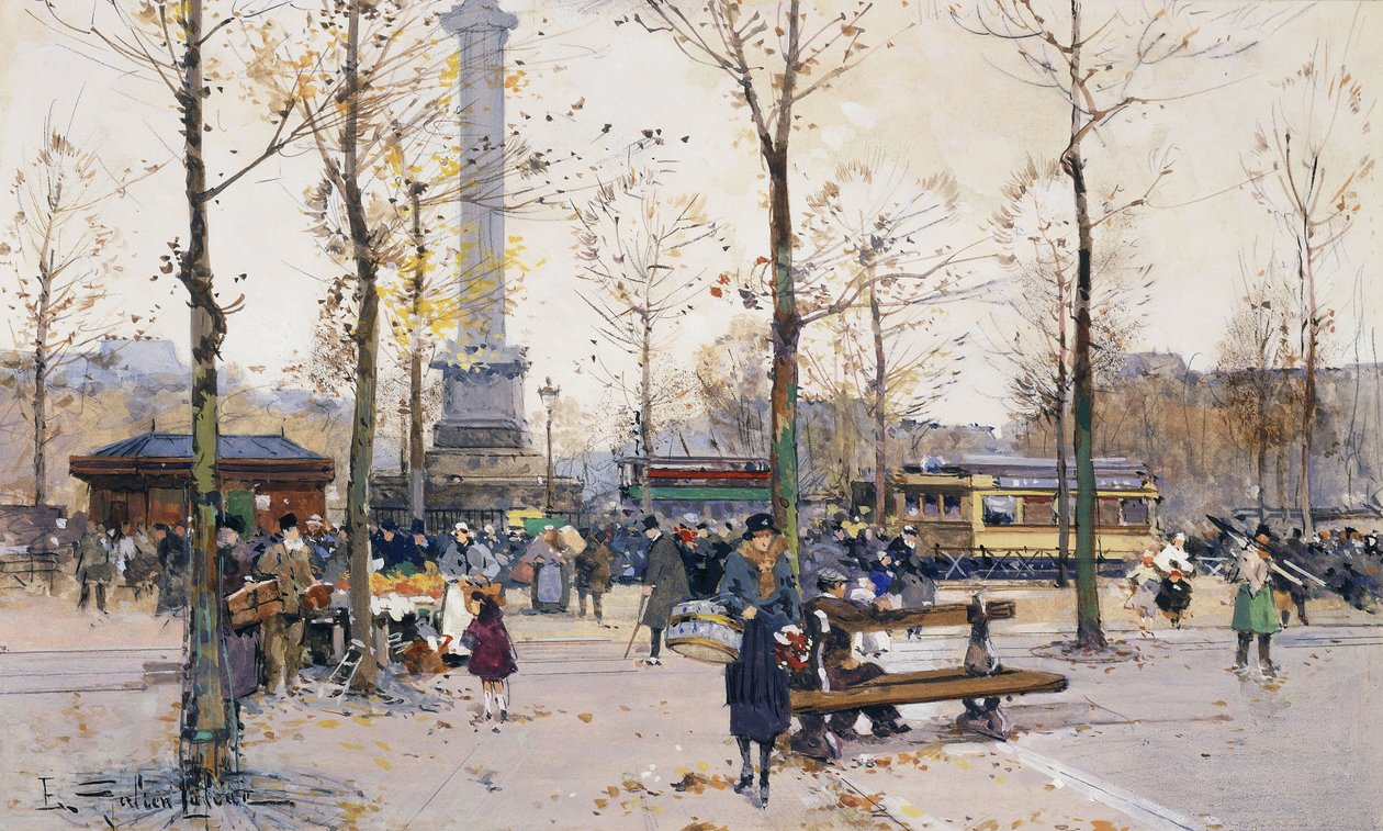 Place de la Bastille, Paris av Eugene Galien Laloue