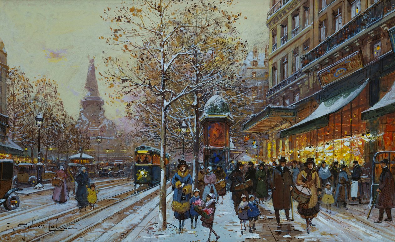 Place de la Republique, Paris (kull og kroppsfarge på papir) av Eugene Galien Laloue
