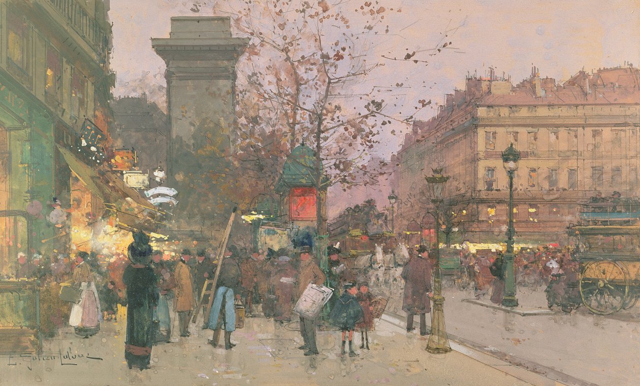 Porte Saint Denis (w/c på papir) av Eugene Galien Laloue