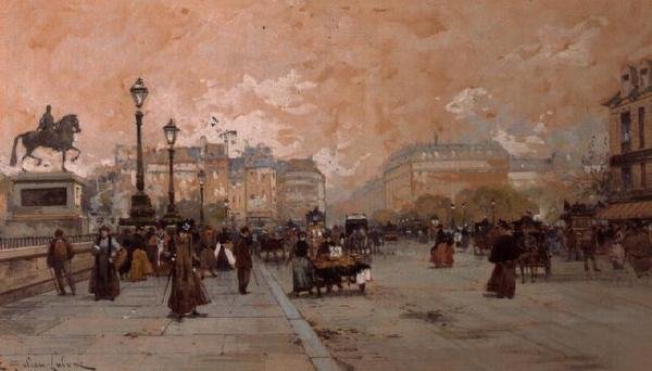 En parisisk gatescene av Eugene Galien Laloue