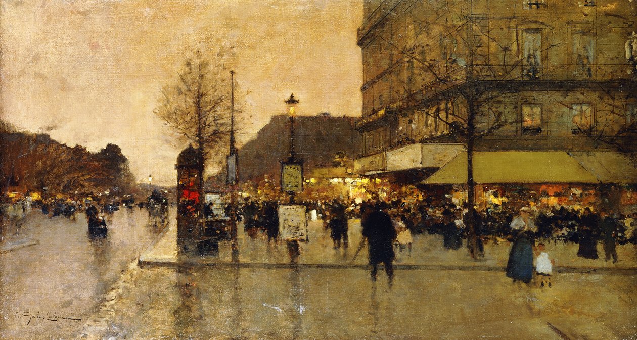 En parisisk gatescene av Eugene Galien Laloue