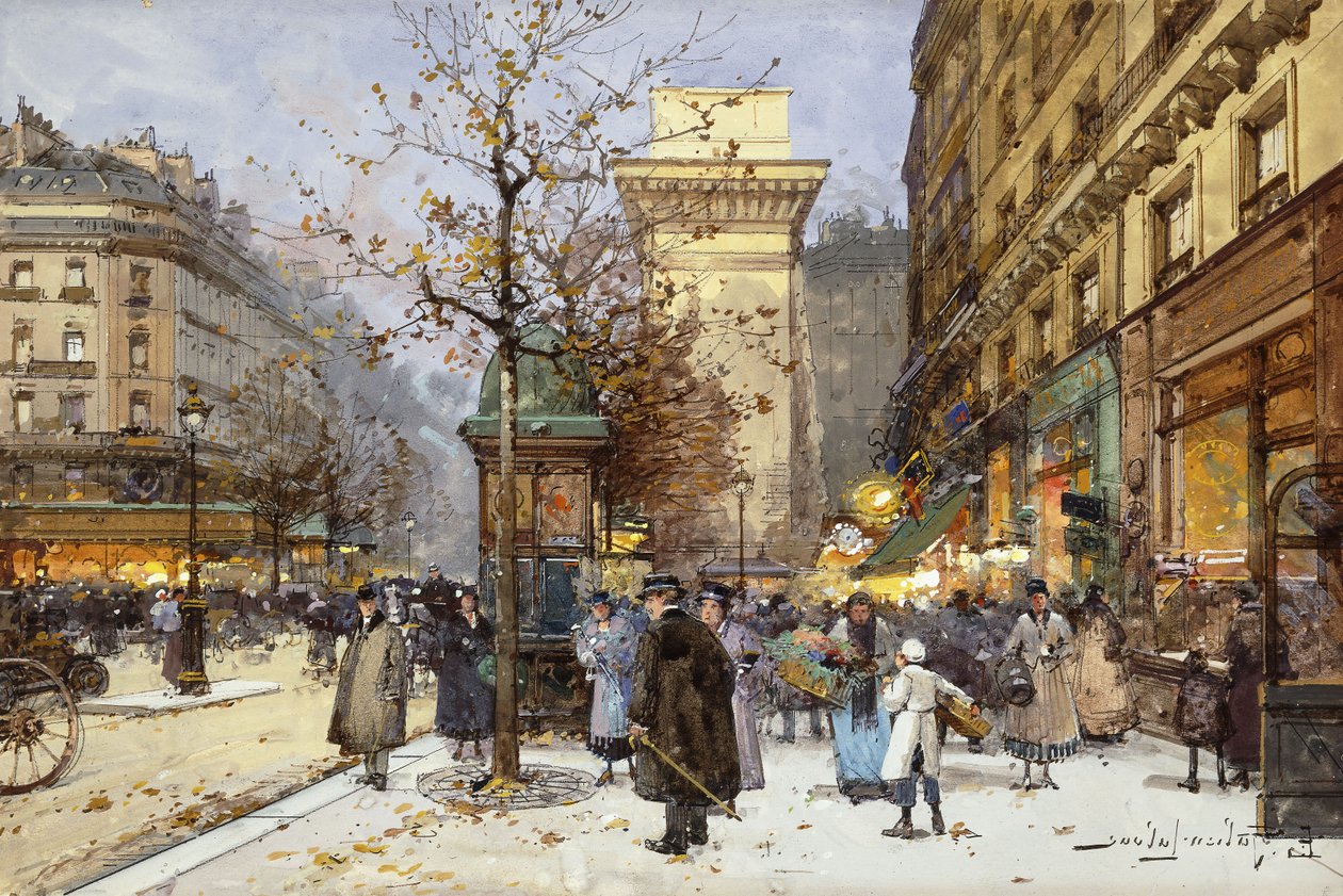 Figurer på Le Boulevard St. Denis ved Twilight av Eugene Galien Laloue