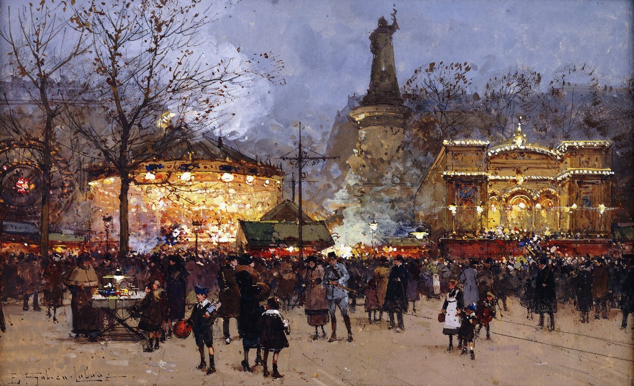 Fest, Place de la Republique, Paris av Eugene Galien Laloue