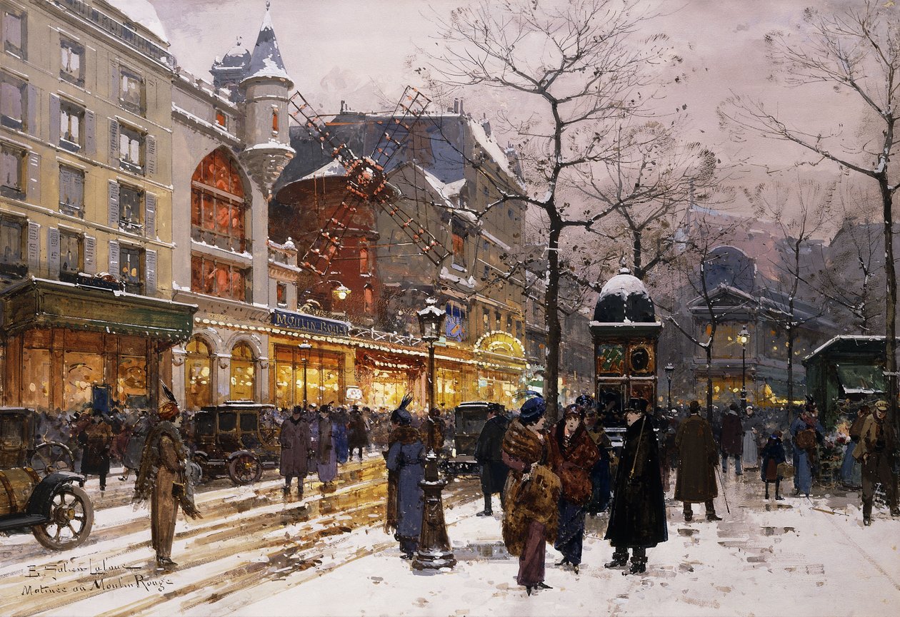 Matiné på Moulin Rouge, Paris av Eugene Galien Laloue