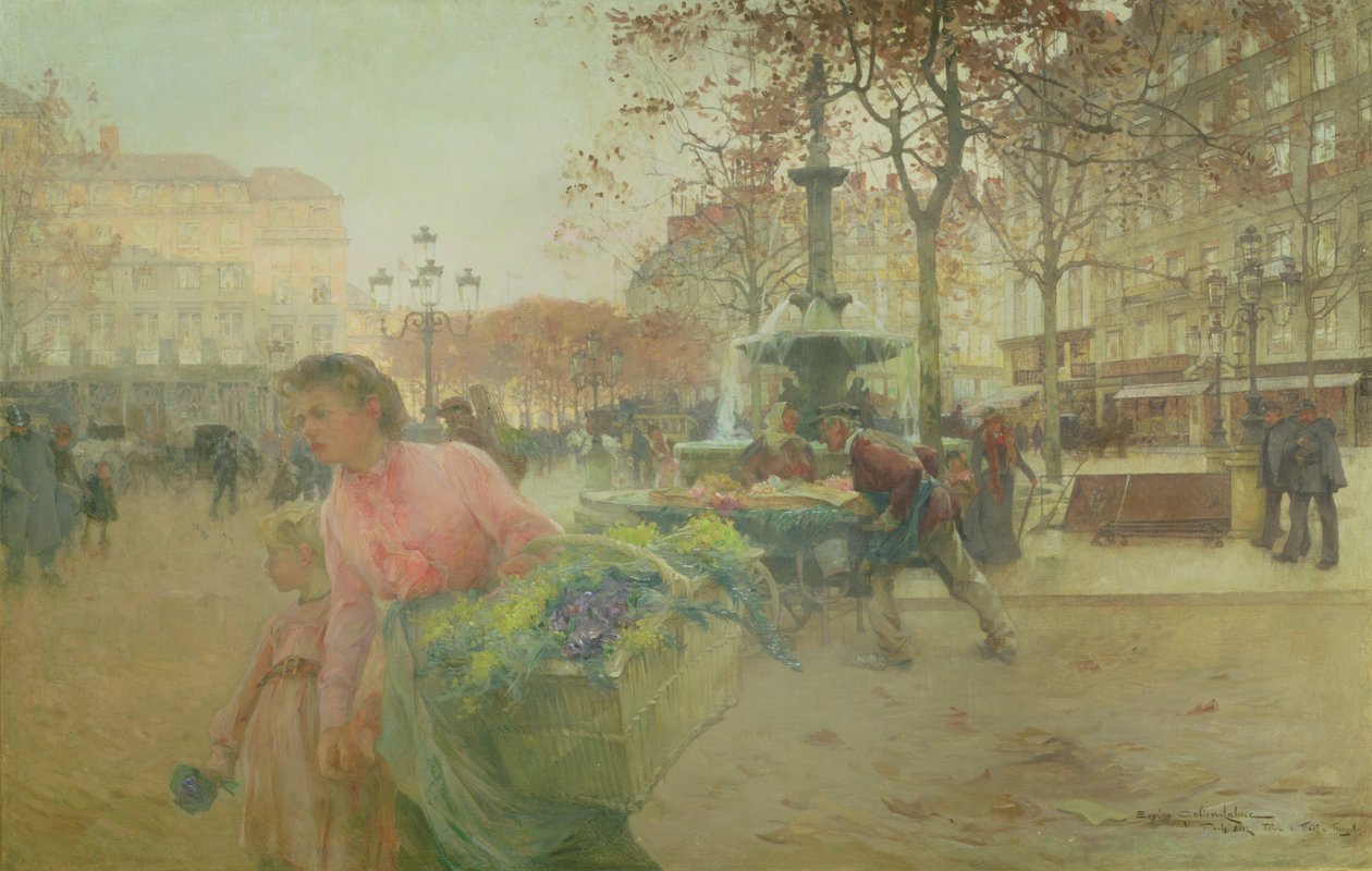 Place du Theatre Francais, i Paris av Eugene Galien Laloue