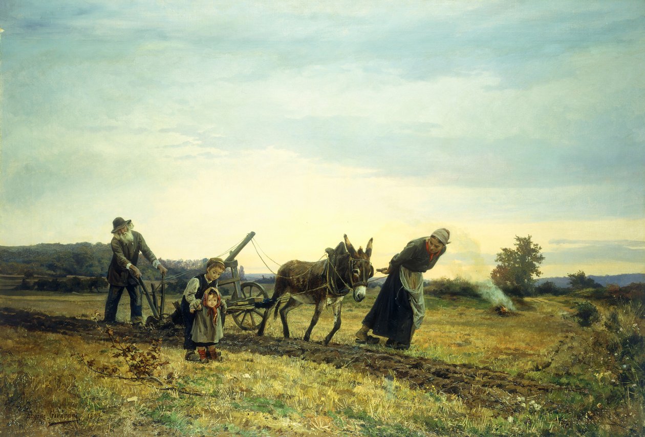 Pløying av åkrene, 1877 av Eugene Alexis Girardet