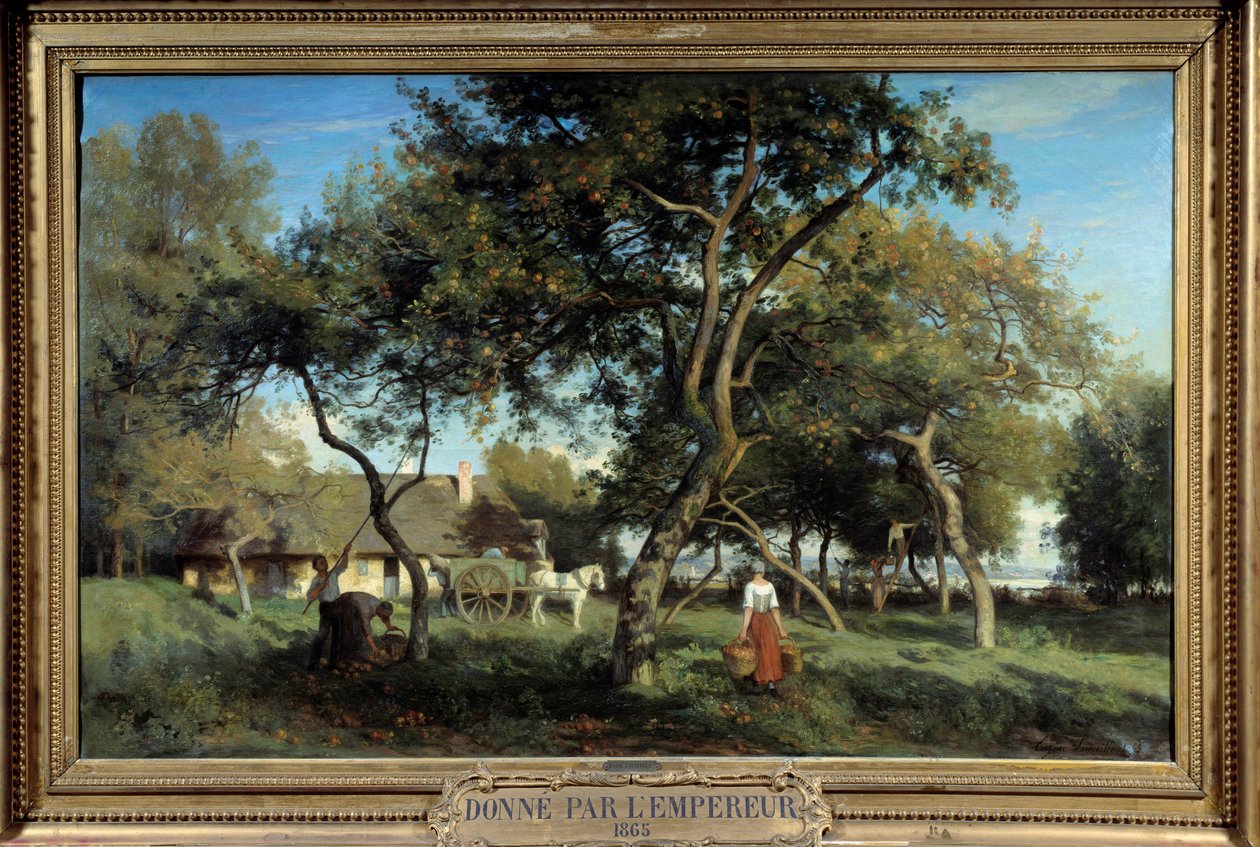 Å plukke epler i Normandie i 1865. Maleri av Eugene Lavieille (1820-1889) av Eugene Antoine Samuel Lavieille