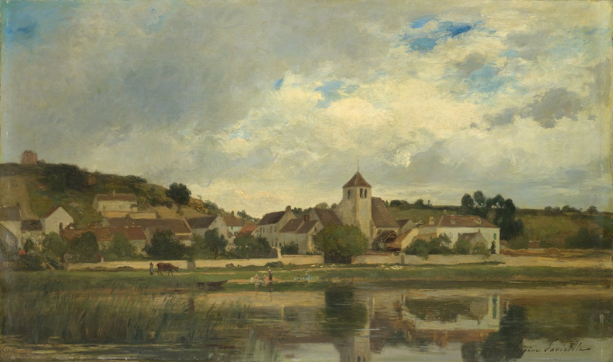 Landsbyen La Celle-sous-Moret. av Eugene Antoine Samuel Lavieille