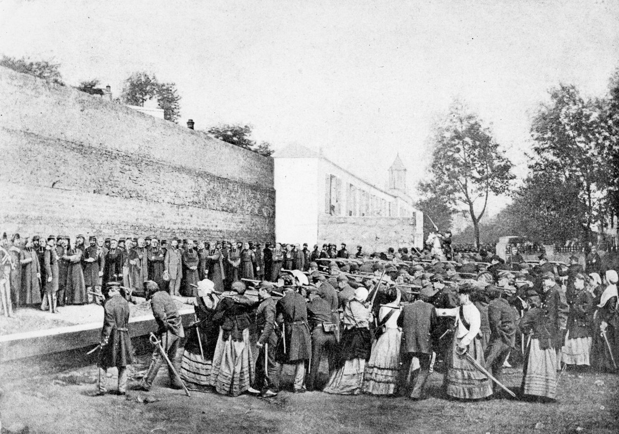 Rekreasjon av massakren på 62 gisler på Rue Haxo, Belleville, Paris, 1871 av Eugene Appert