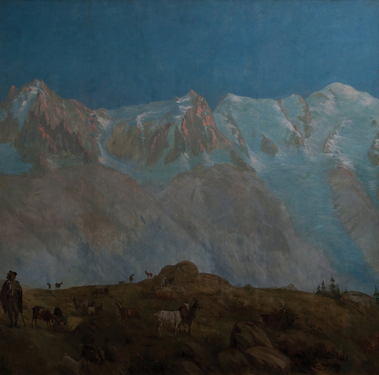 Mont Blanc, Aiguilles du Midi du Plan (Olje på lerret) av Eugene Bourgeois