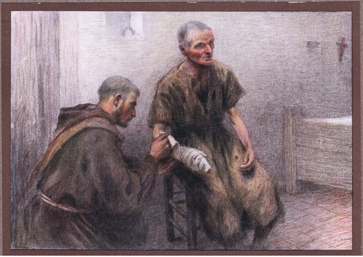 Friar Bentivoglio pleier en spedalsk, 1919 av Eugene Burnand