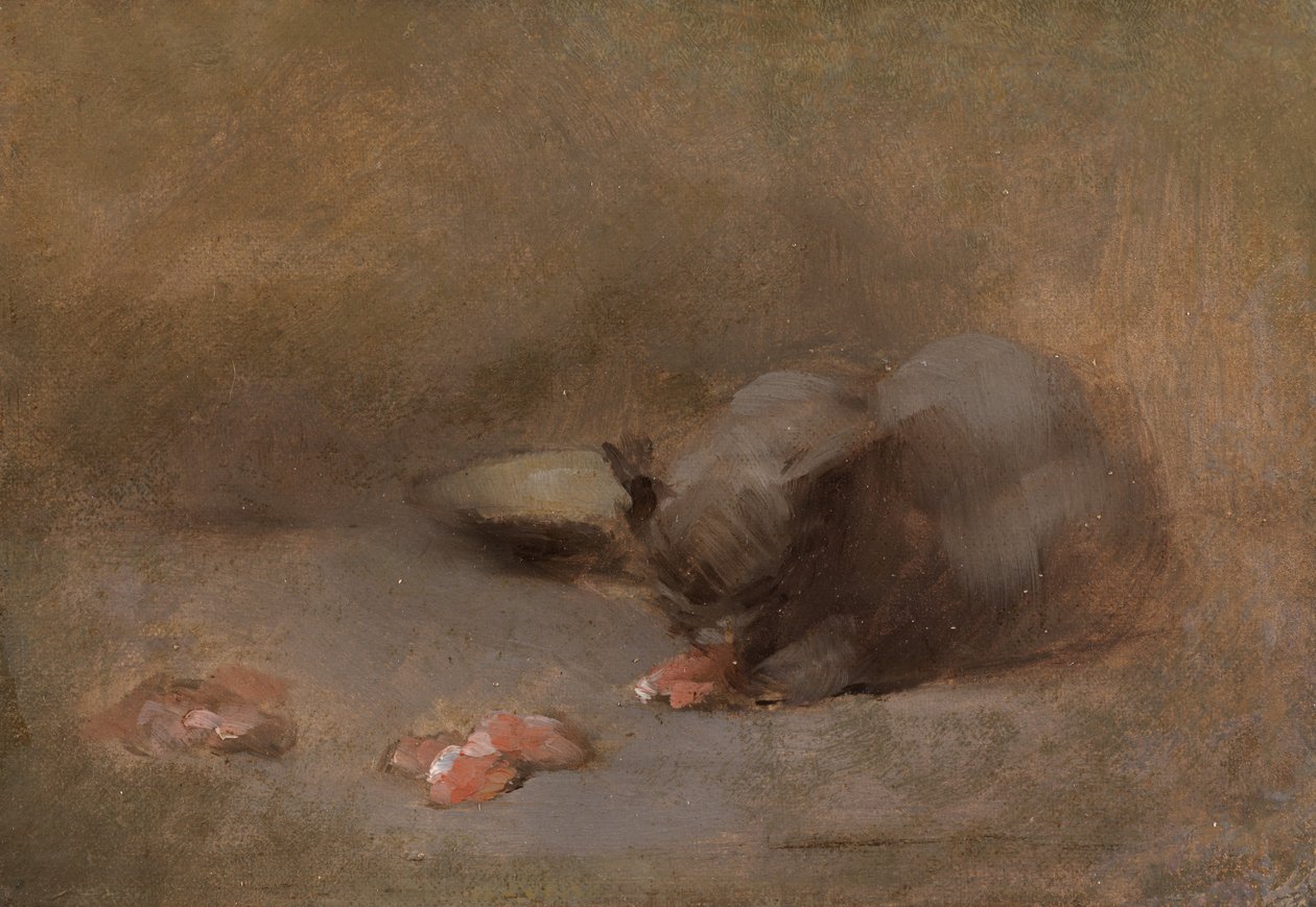 Chat Mangeant (Olje på lerret lagt på bord) av Eugène Carrière
