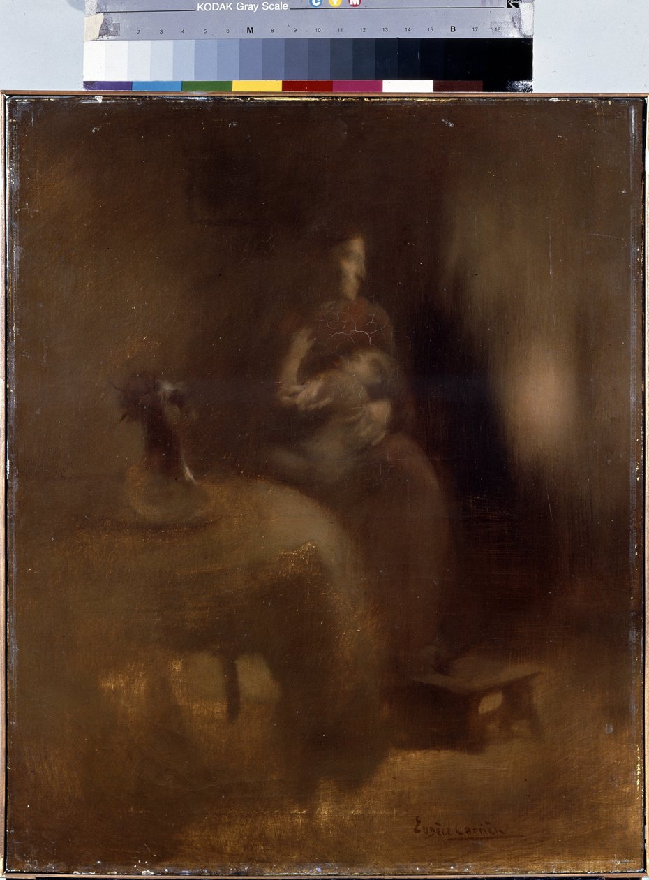 Kvinne med en baby på fanget. Maleri av Eugene Carriere (1849-1906) av Eugène Carrière
